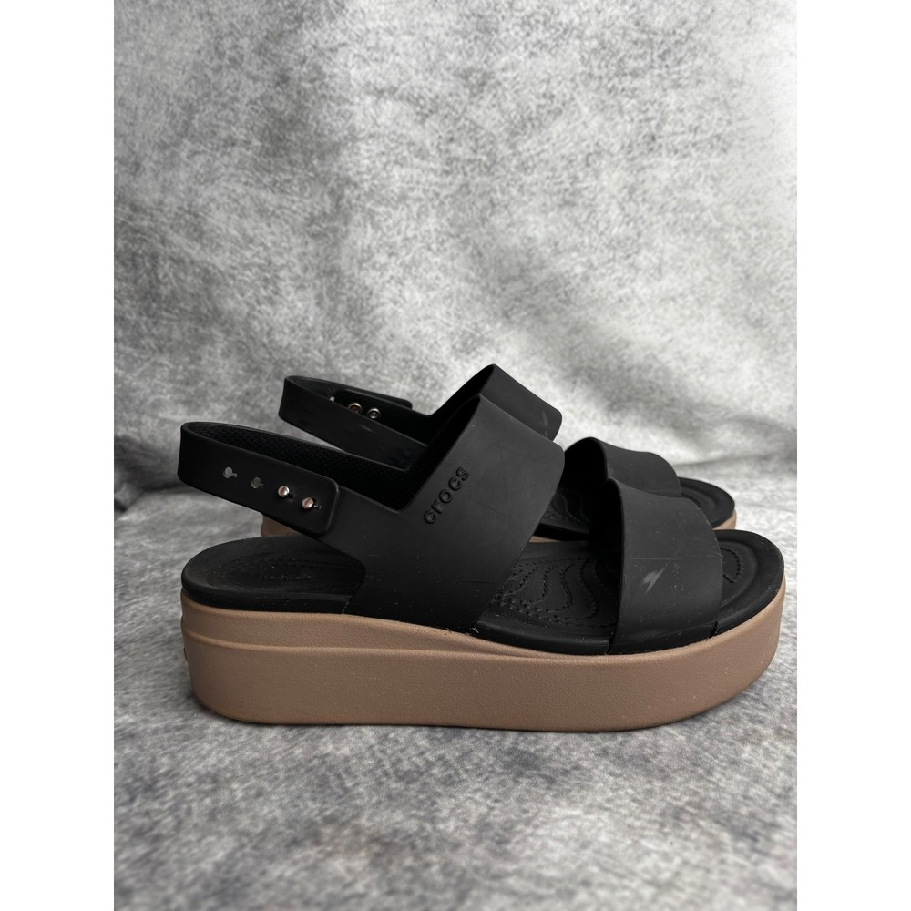 Crocs LiteRide Brooklyn Sandals Black Low Wedge Platform Straps Slingback Size 8